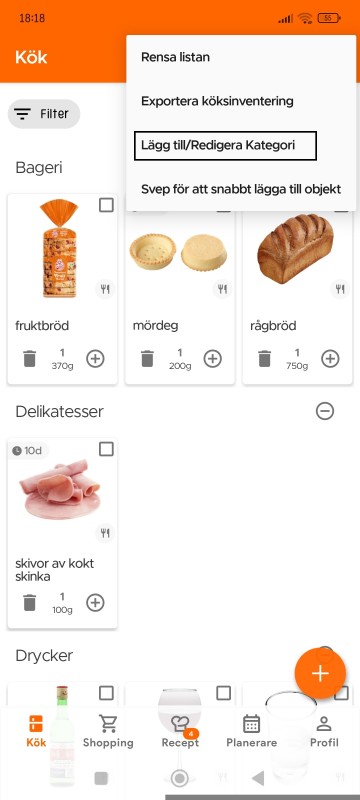 Add/Edit Category option in overflow menu